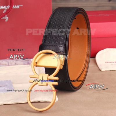 Perfect Replica Salvatoye Ferragamo Gold Buckle Black Belt Brown Back